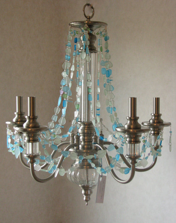 Thumbnail: Sea Glass Chandelier Coastal Ceiling Fixture 5 Light Seashore Beach Decor Model