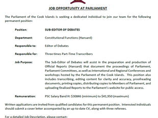 Parliament of the Cook Islands - Sub-Editor of Debates
