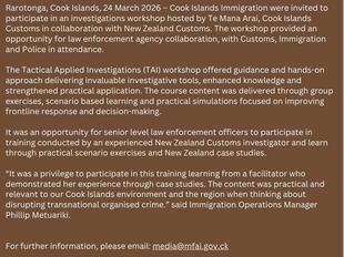 Cook Islands Immigration participates in the Customs Tactical Applied  Investigations Workshop.