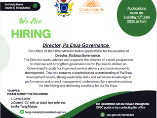 We are Hiring at the Office of the Prime Minister - Director, Pa Enua Governance