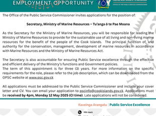 Vacancy - Secretary for the Ministry of Marine Resources