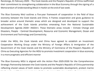 MFAI Media Release: The Cook Islands and China commit to deepening Blue Economy Cooperation