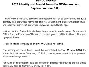 Public Notice 2026 Identity and survival Forms for NZ Government Superannuation (GSF).