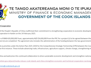 Cook Islands and China strengthen Economic and Technical Cooperation