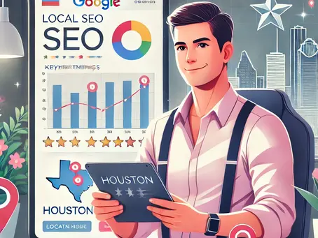 Houston small business owner tracking local SEO results with analytics dashboard