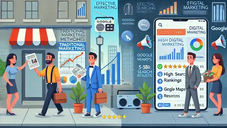 Comparison between outdated traditional marketing and effective local SEO in Houston