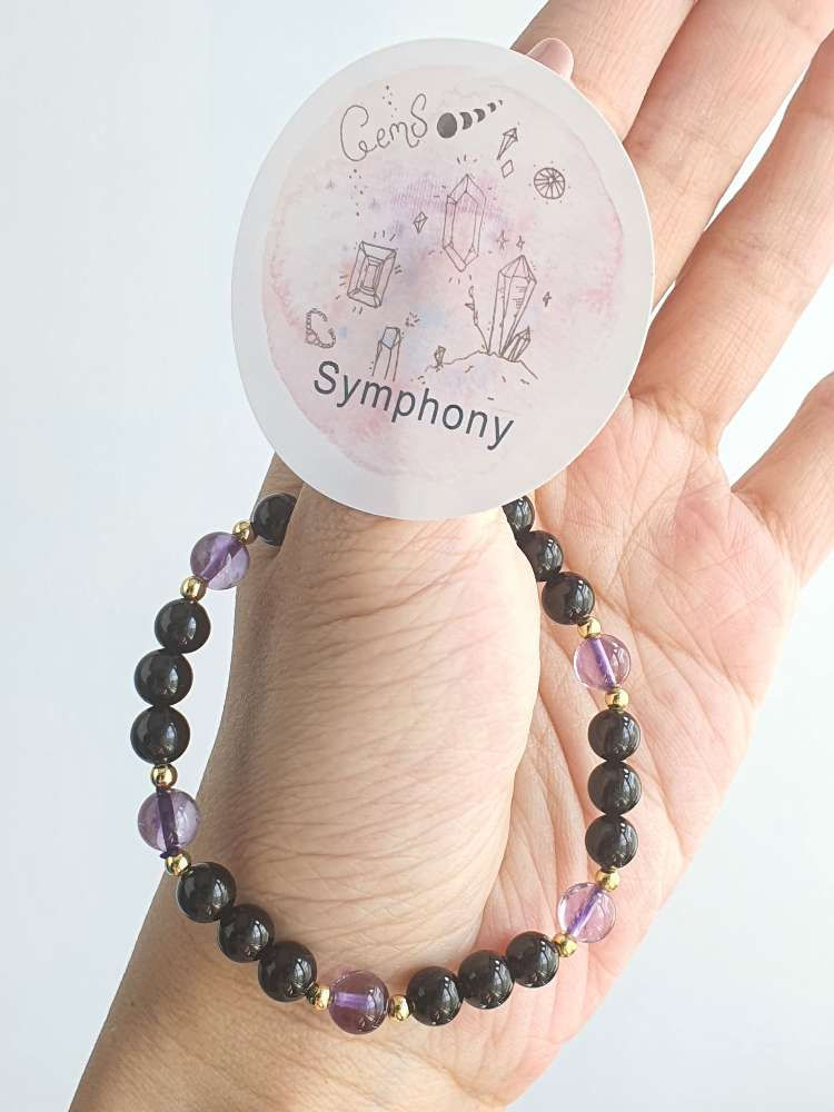 Customised Black Tourmaline with Amethyst Energy Bracelet
