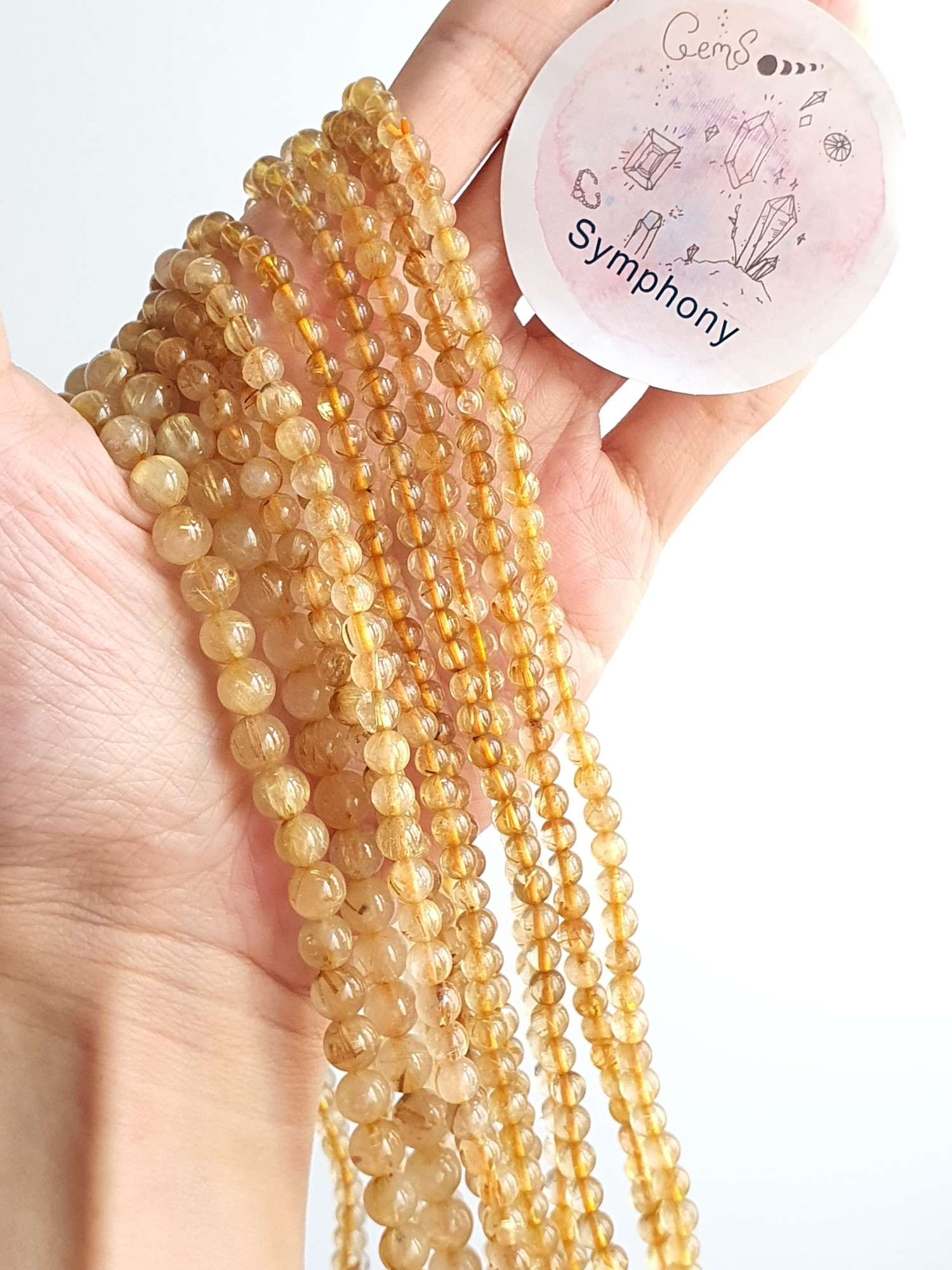 Gold Rutilated Quartz Triple Bracelets 4mm-7mm