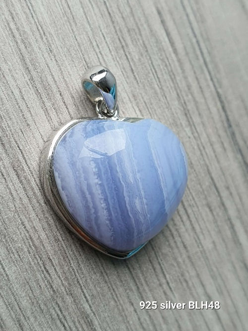 Thumbnail: Blue Lace Agate Heart in 925 Silver Pendant 19mm x 17mm