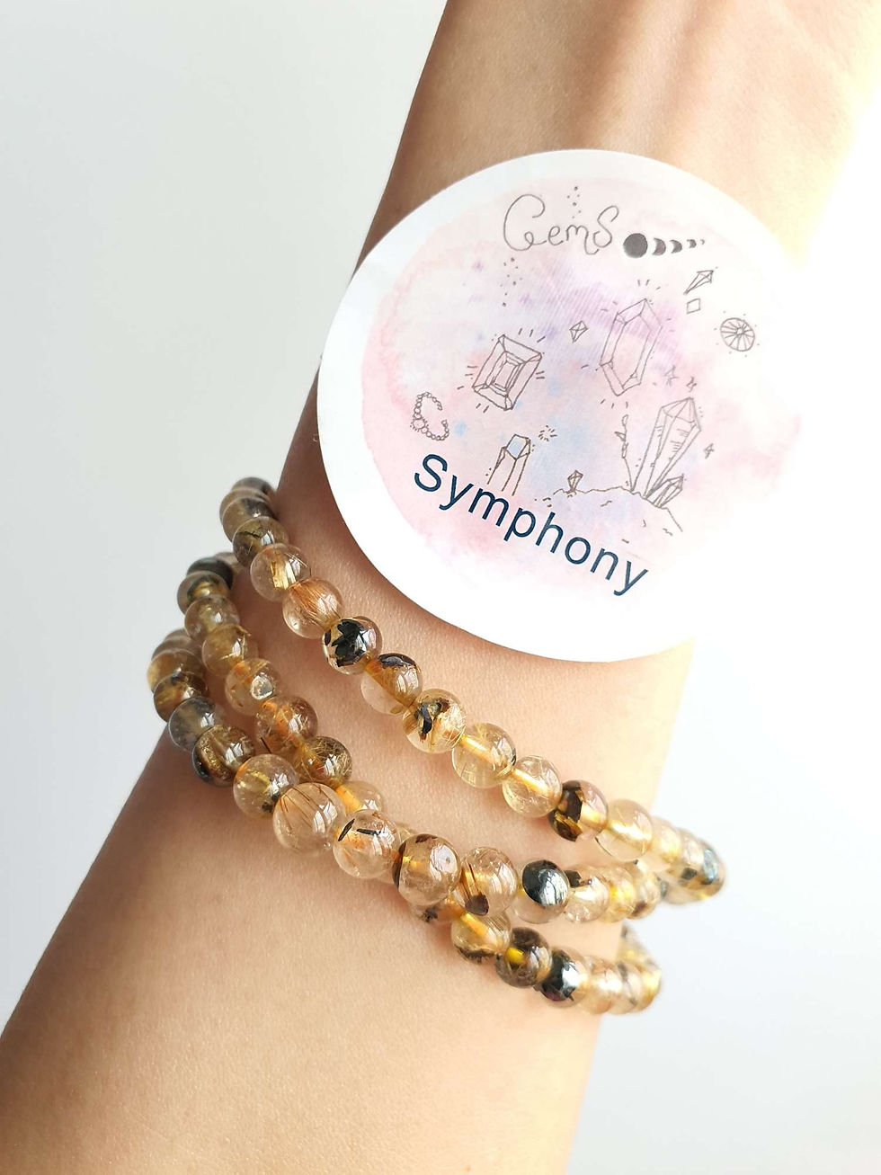 Black Gold Rutilated Quartz Triple Bracelets 5mm-6.5mm