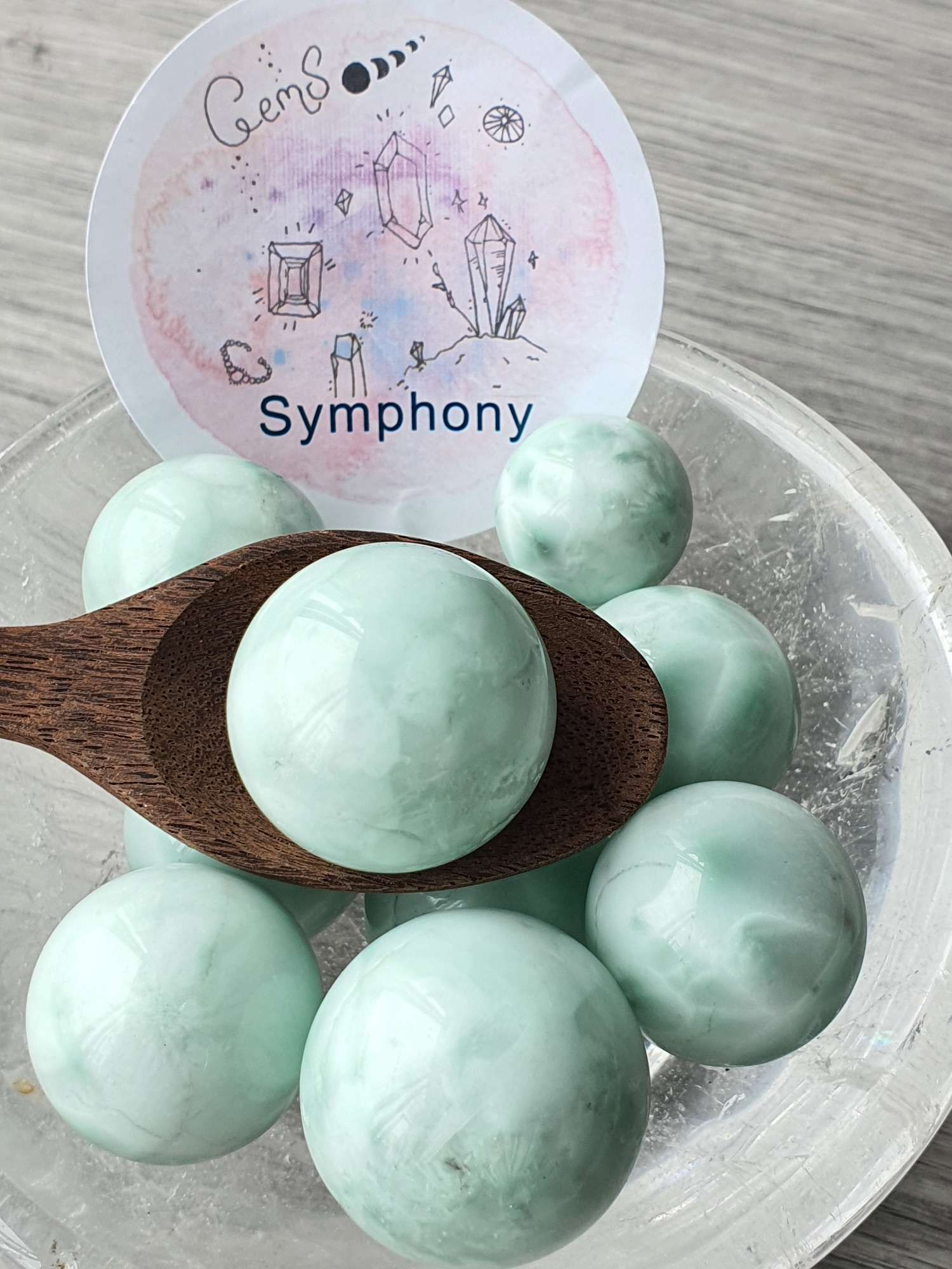 Green Larimar mini spheres ( non natural)