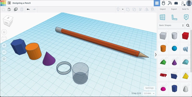 a pencil is sitting on a blue graph paper showing CAD 