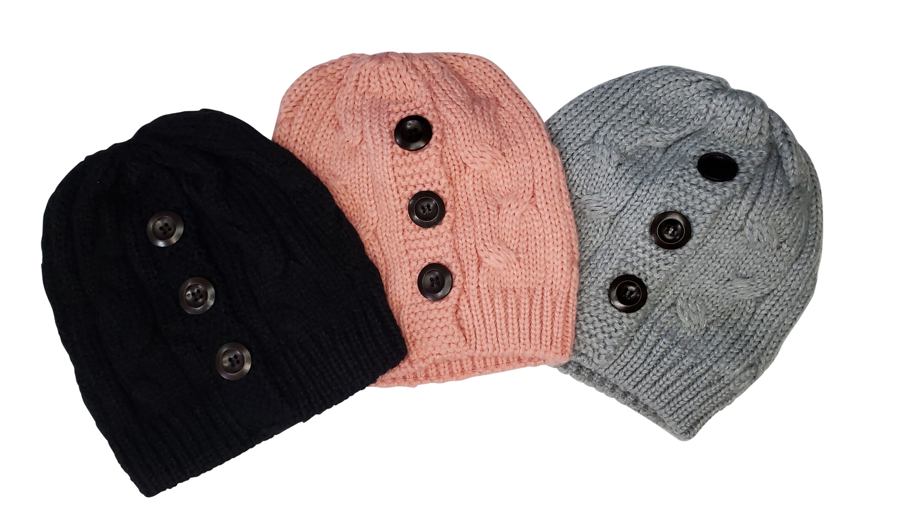 Women's Knit Beanie with Button Detail