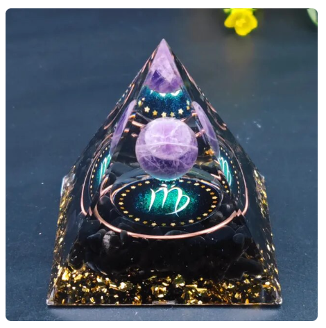 Thumbnail: Healing Zodiac Orgone Pyramid with Amethyst & Obsidian – Spiritual Meditation