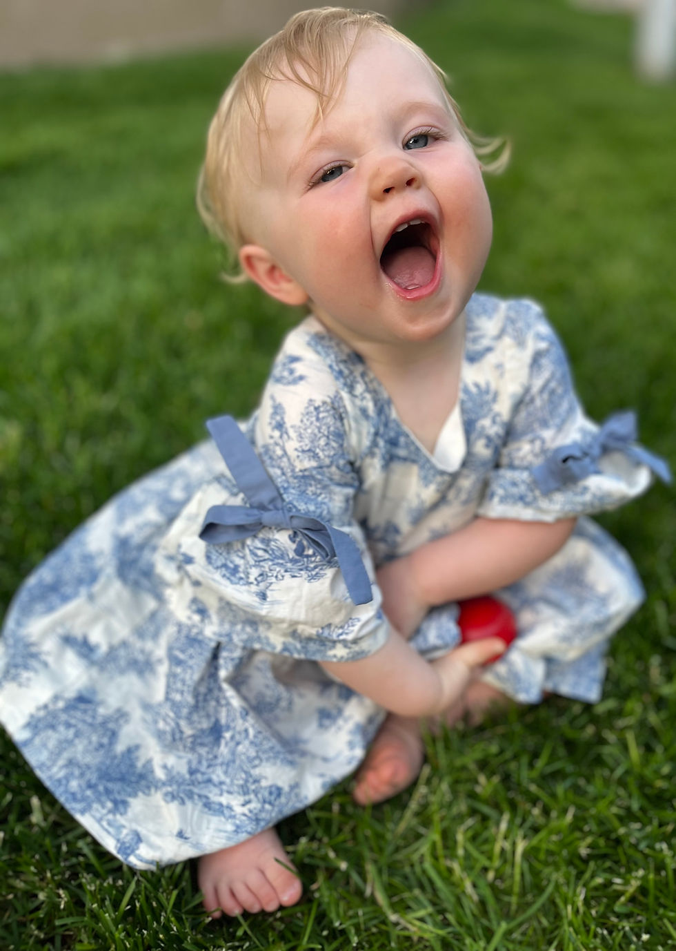 Baby in a toile dress