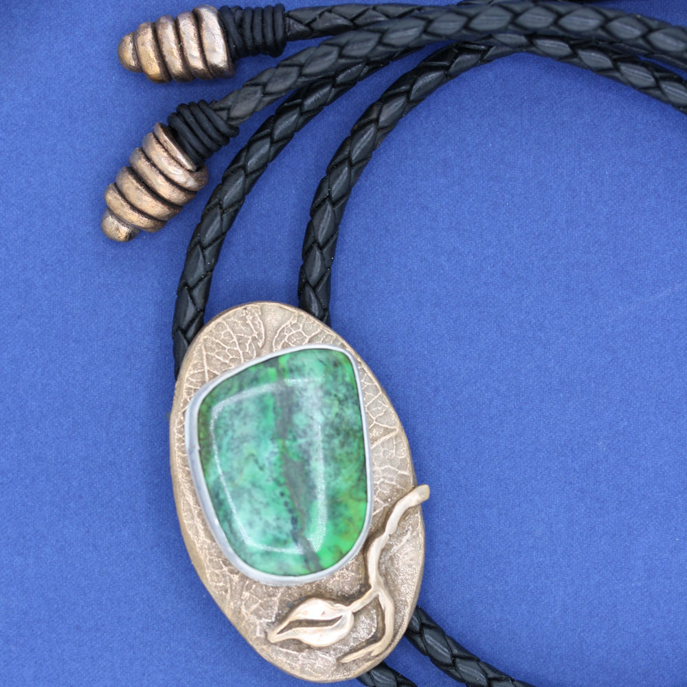 Bronze Bolo Tie with Green Turquoise