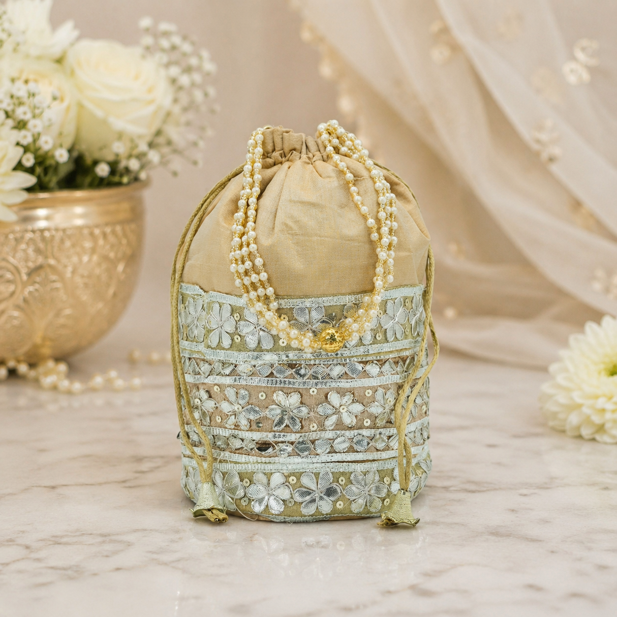 Embroidered Potli Bag Traditional Ethnic Drawstring