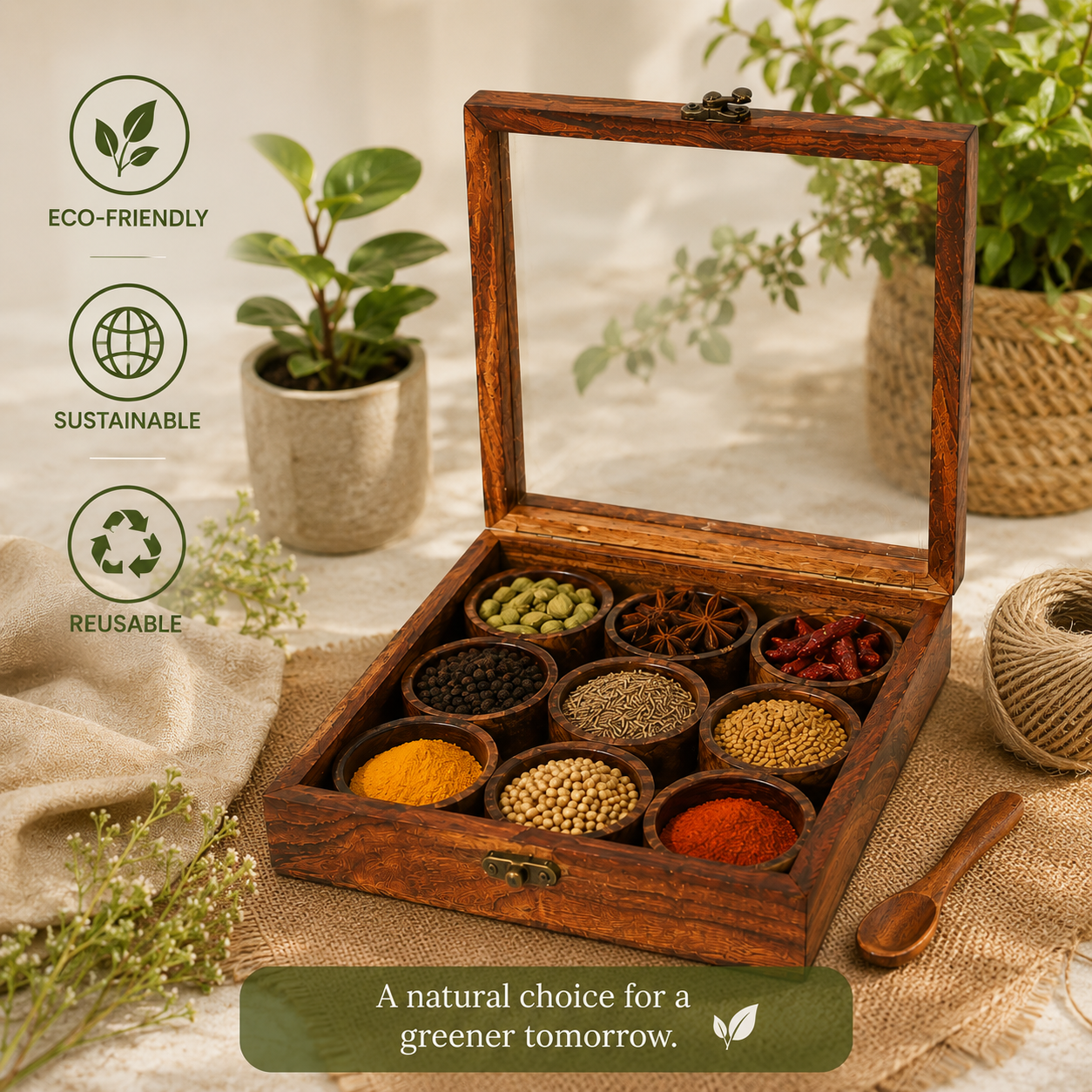 Multipurpose Wooden Compartment Box