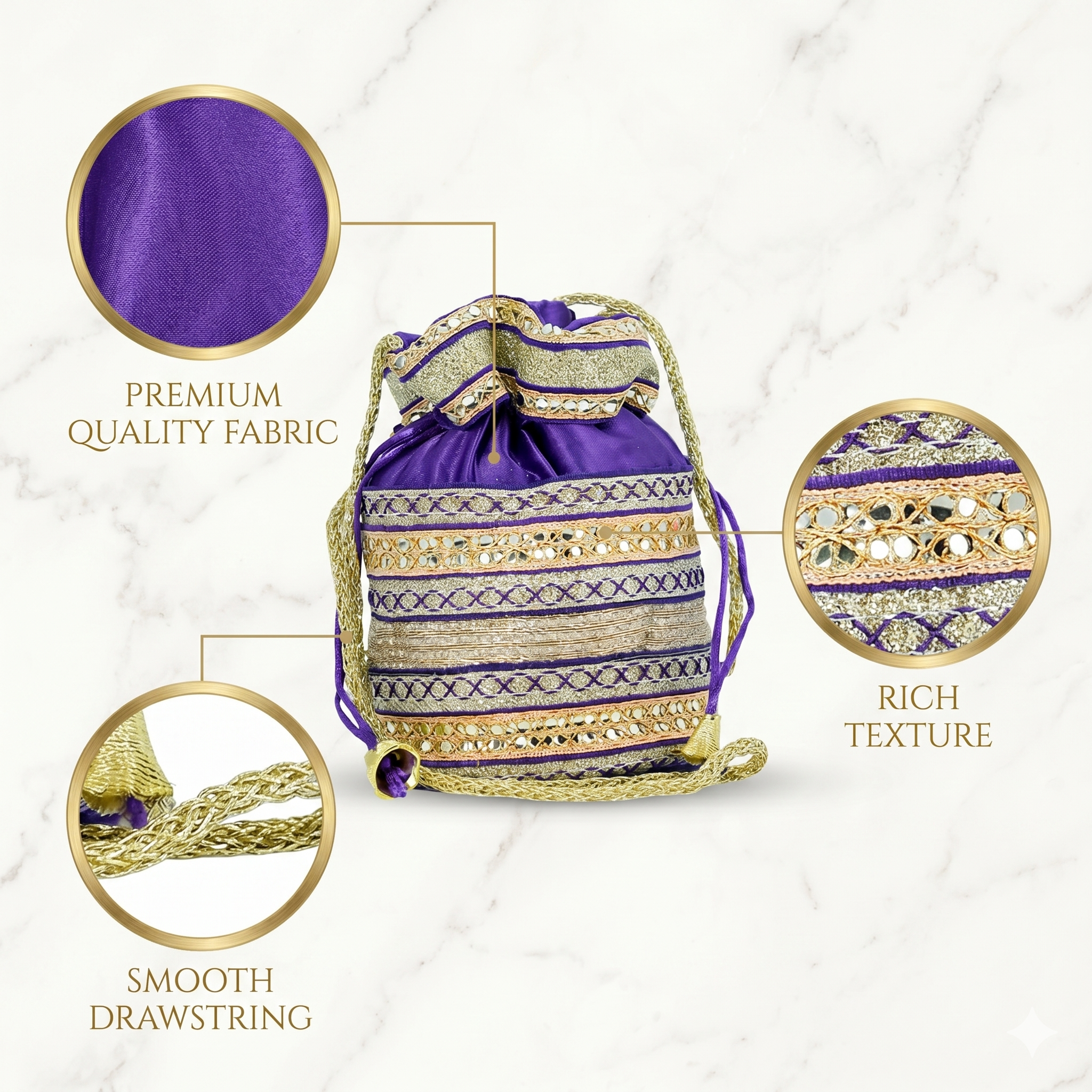 Traditional Designer Potli Bag Drawstring Ethnic Pouch