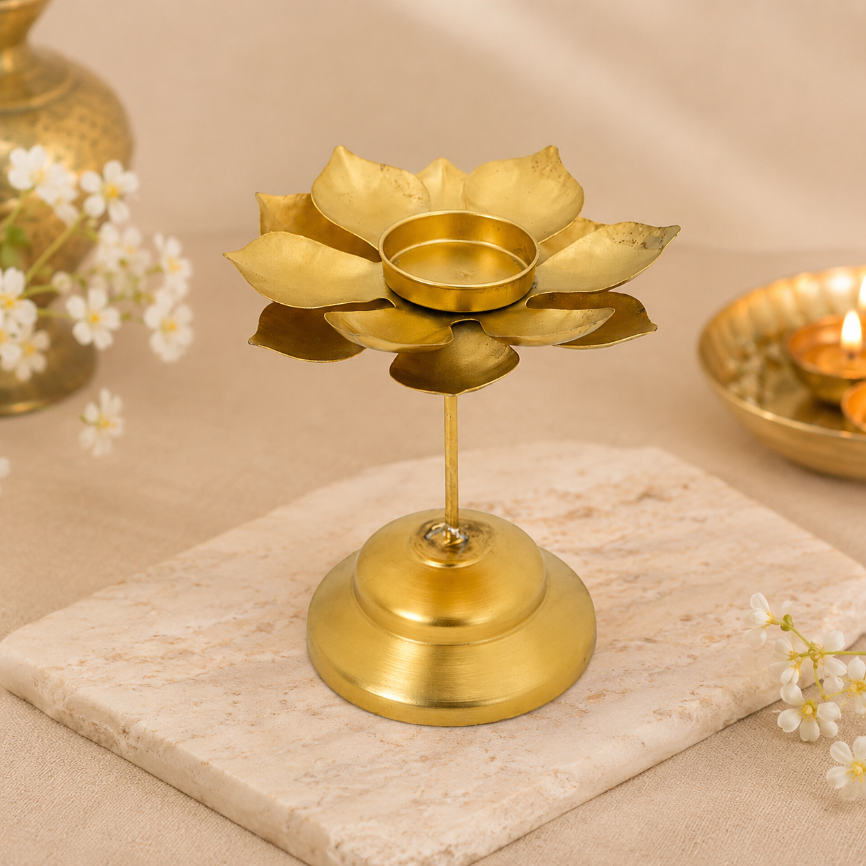 Lotus Tea Light Holder 22k Gold Plated