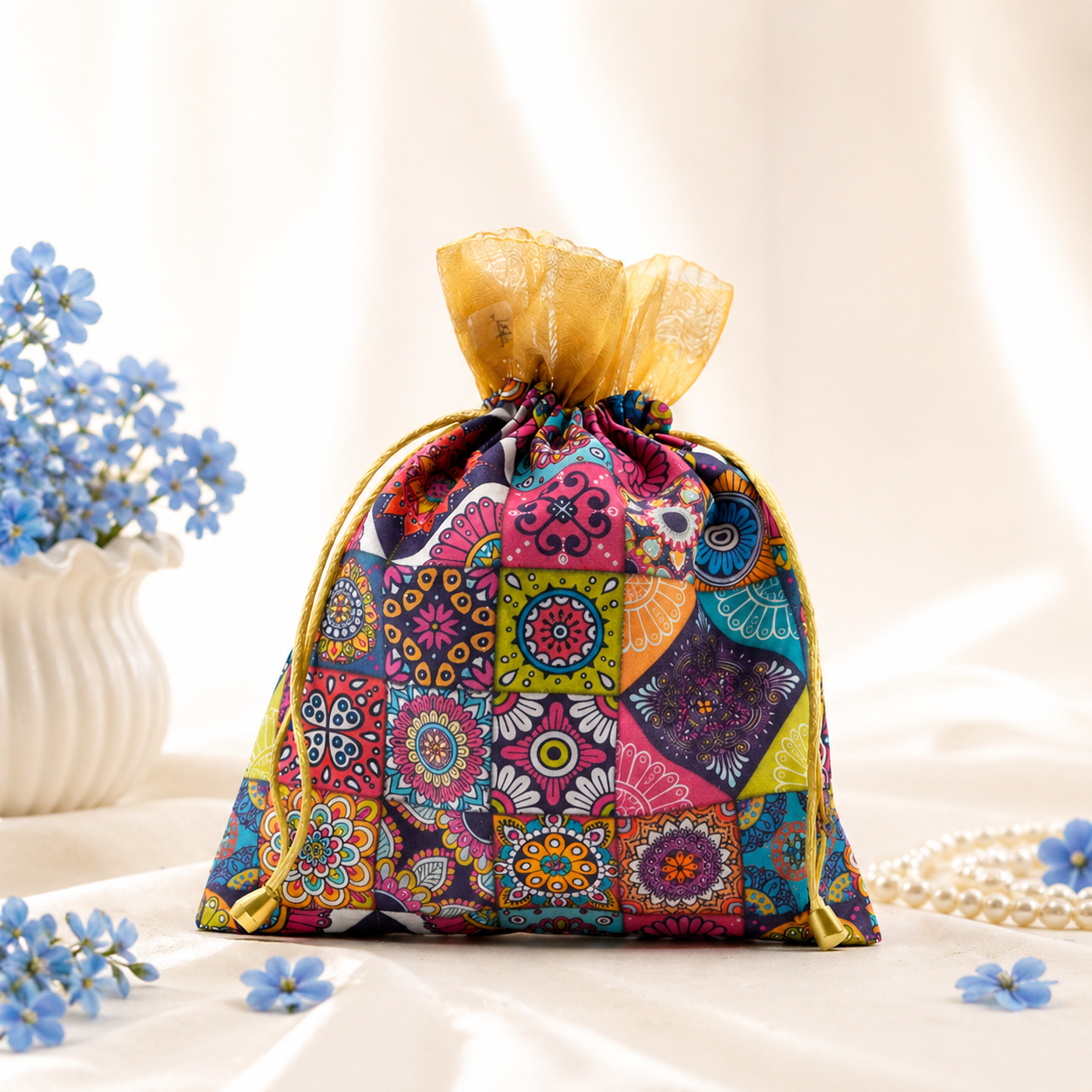 Artisan Mosaic Potlis - Curated Set of Festive Drawstring Bags