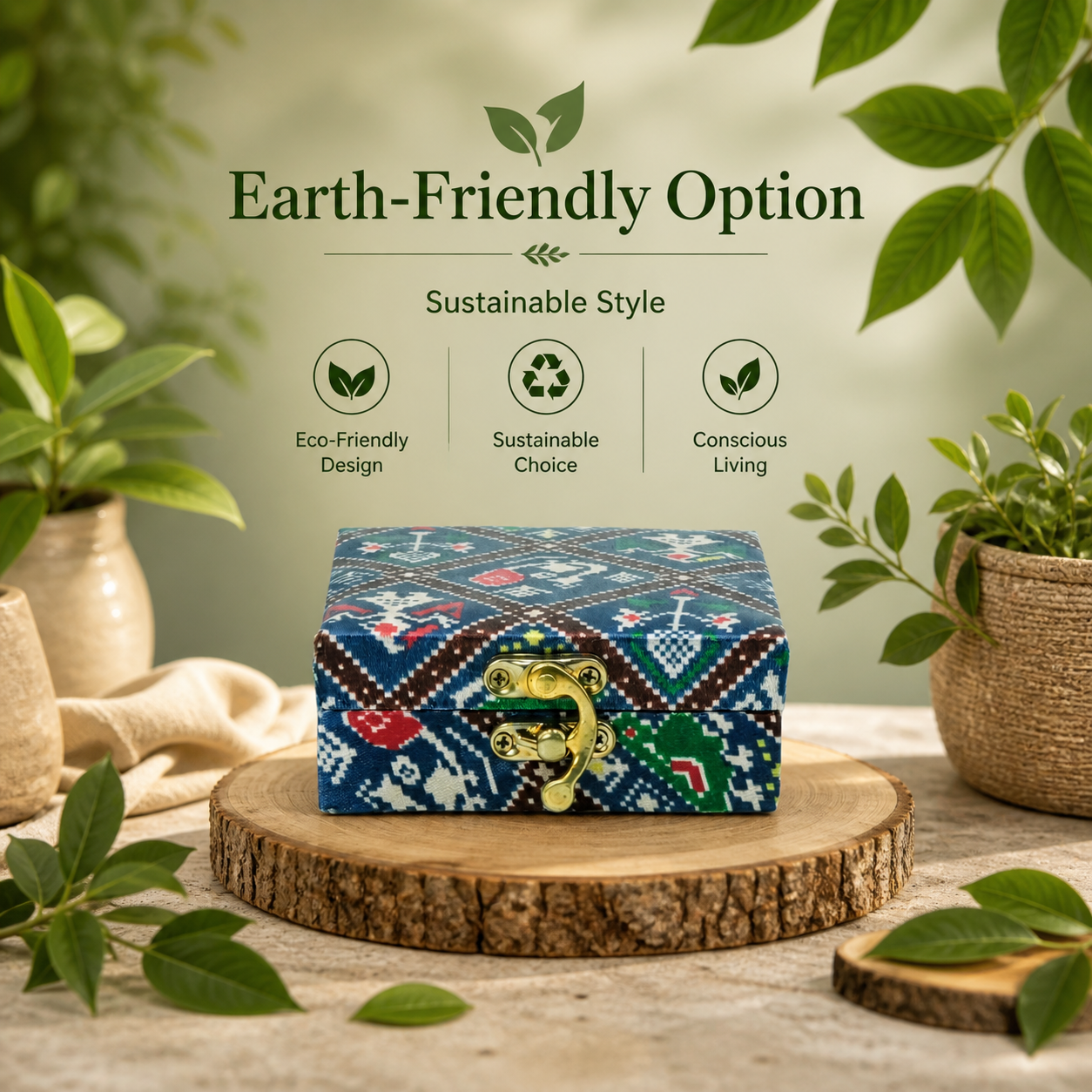 Traditional Pattern Jewelry Box with Metal Latch Decorative Storage Case & Gifts