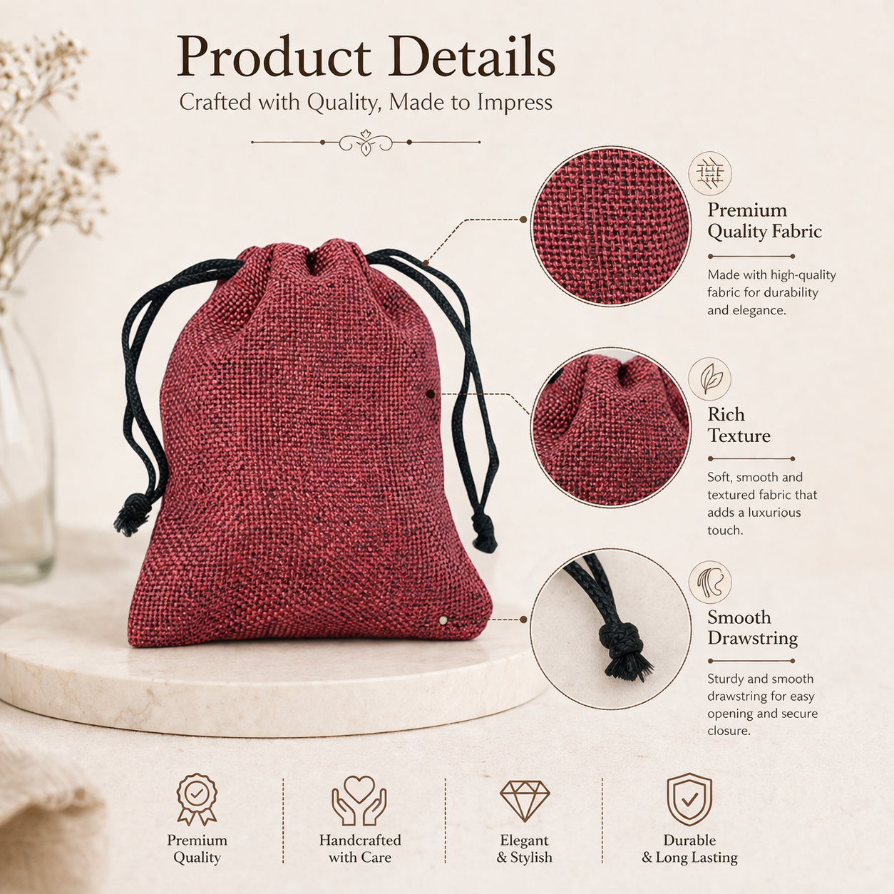 Eco Friendly Jute Potli Bag Drawstring Sustainable & Lightweight 