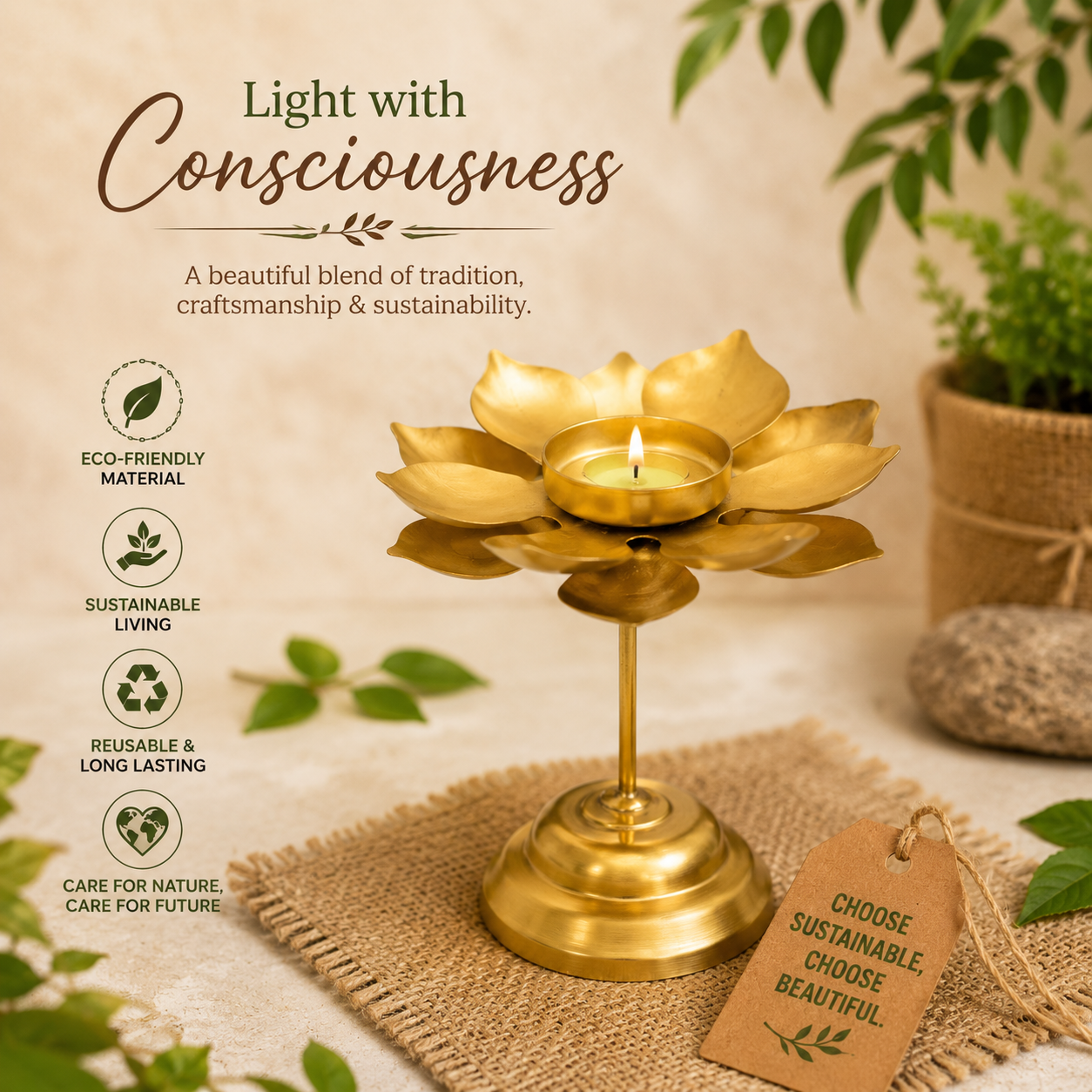 Lotus Tea Light Holder 22k Gold Plated