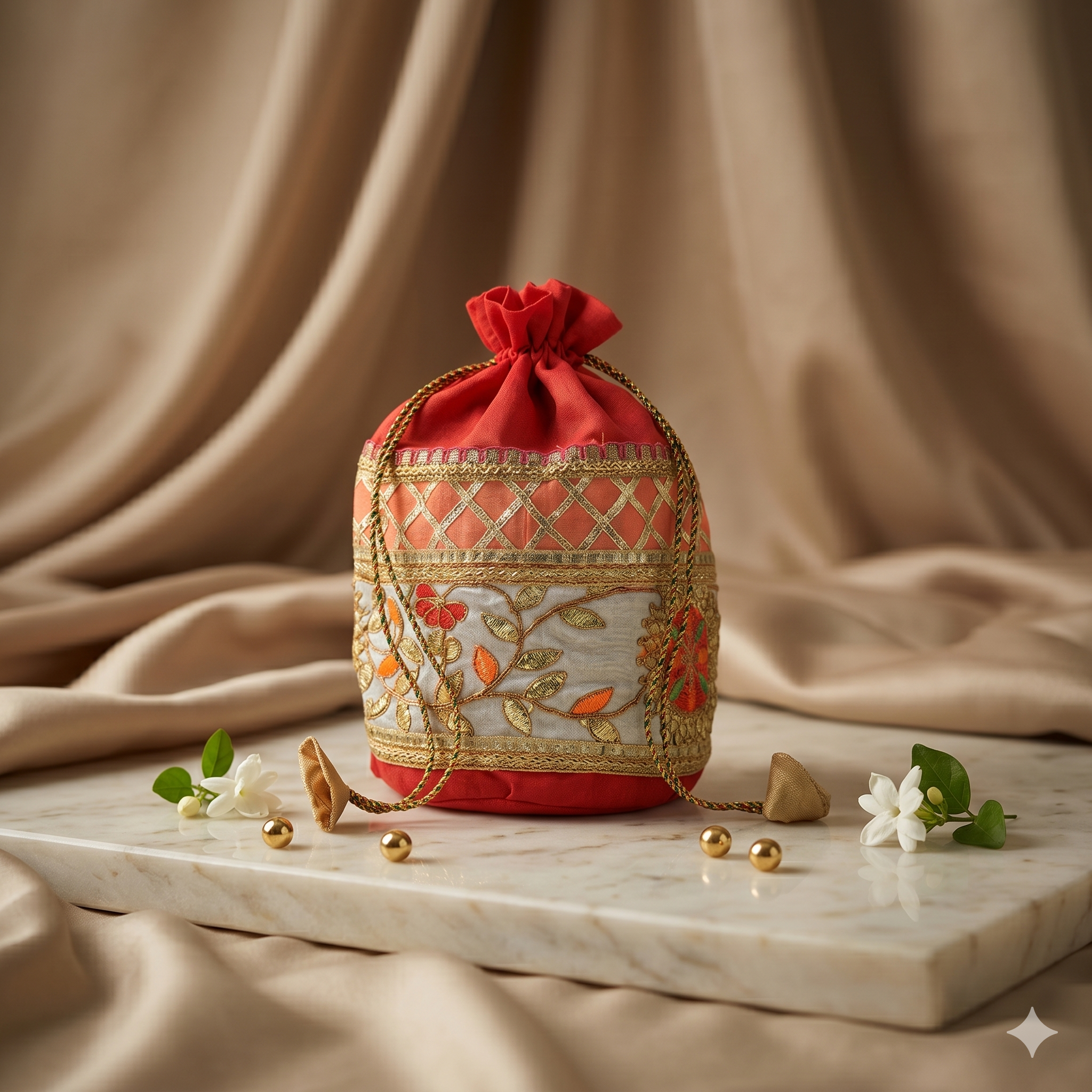 Designer Embroidered Potli Bag Traditional Drawstring Ethnic