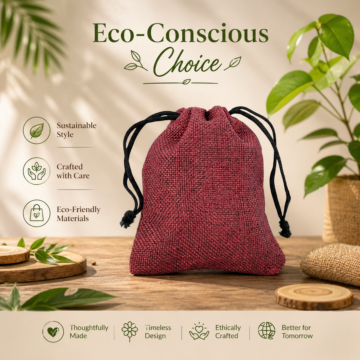 Eco Friendly Jute Potli Bag Drawstring Sustainable & Lightweight 