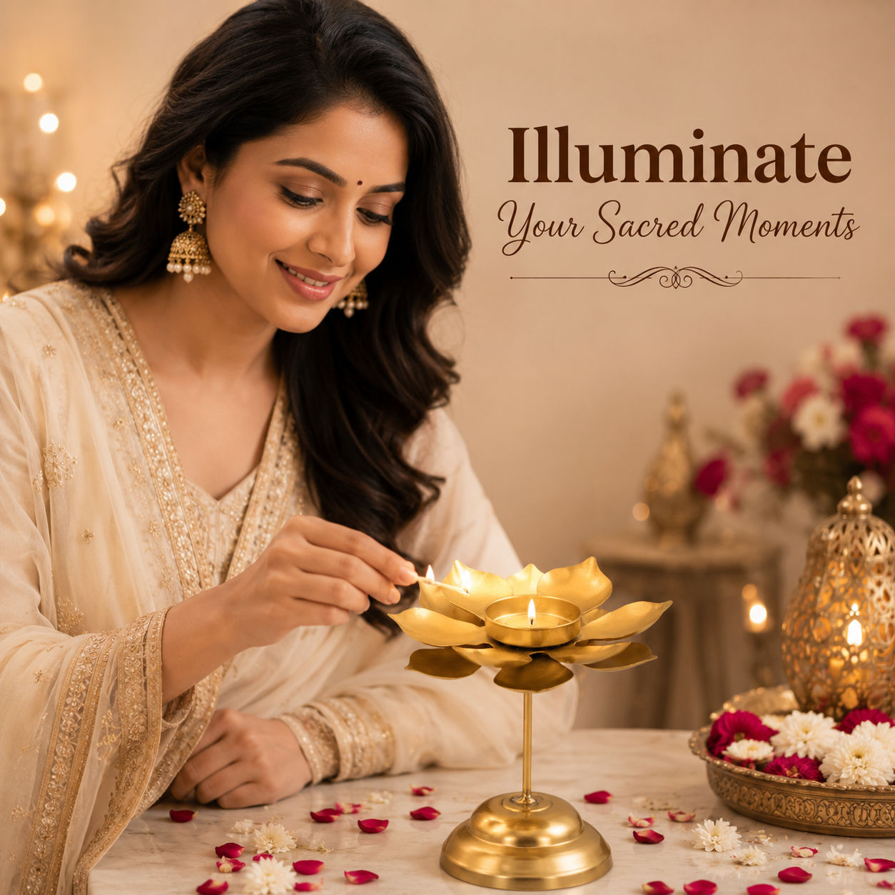 Lotus Tea Light Holder 22k Gold Plated