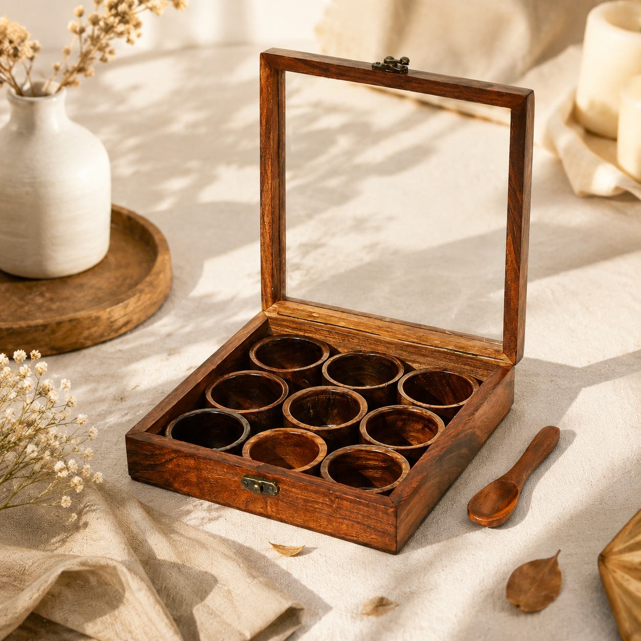 Multipurpose Wooden Compartment Box