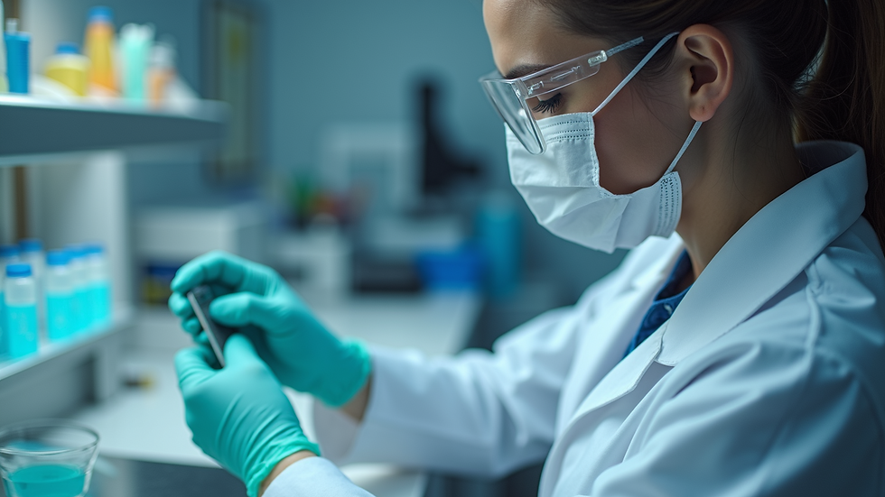 High angle view of a laboratory technician working with eye tissue samples