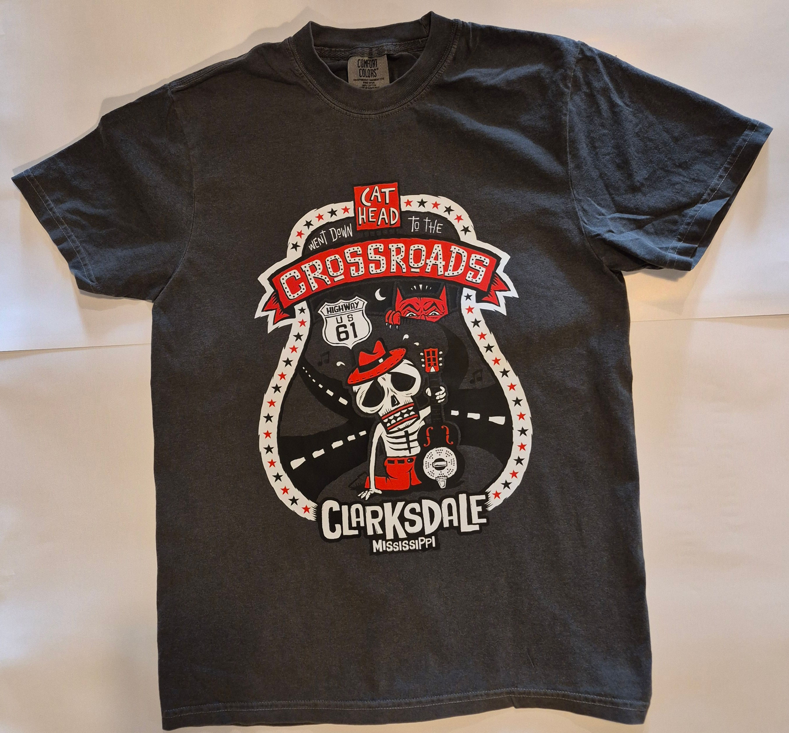 S/S "Cat Head Crossroads" T-shirt in pepper gray