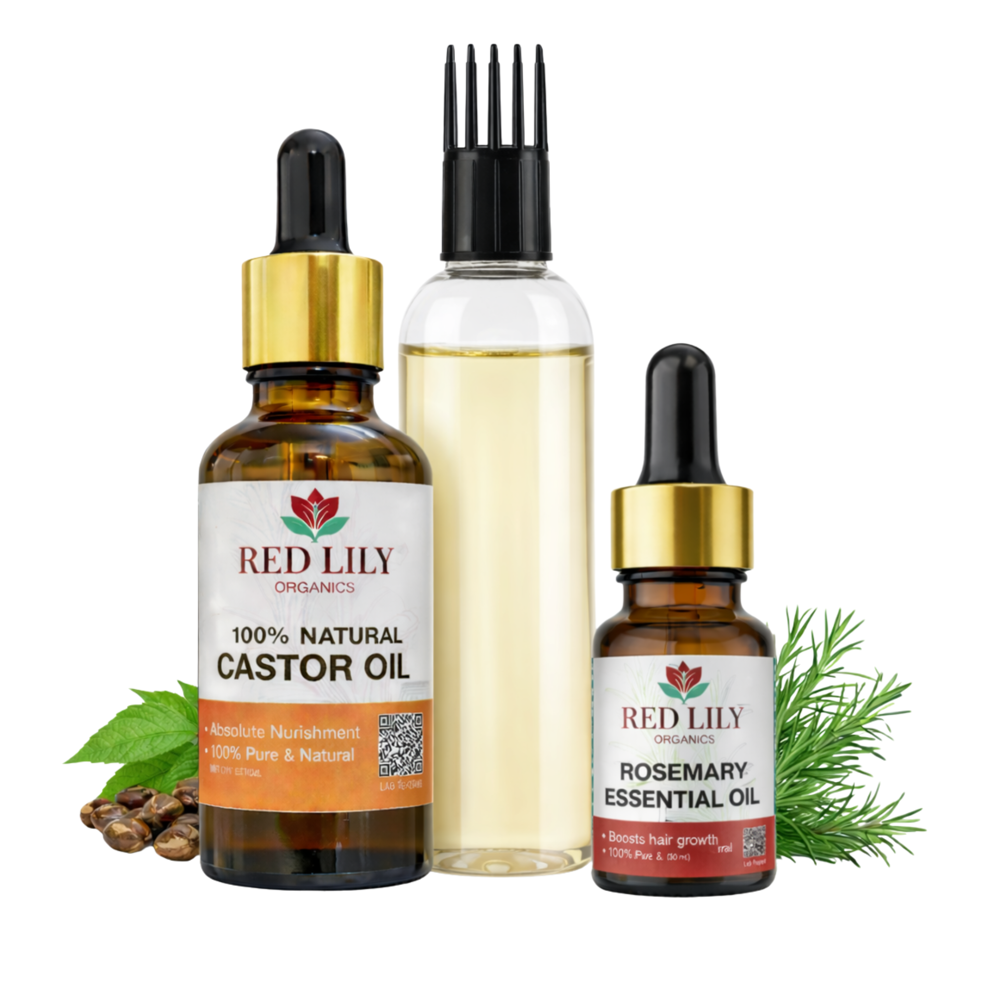 CASTOR OIL AND ROSEMARY ESSENTIAL OIL COMBO (with free scale injector)