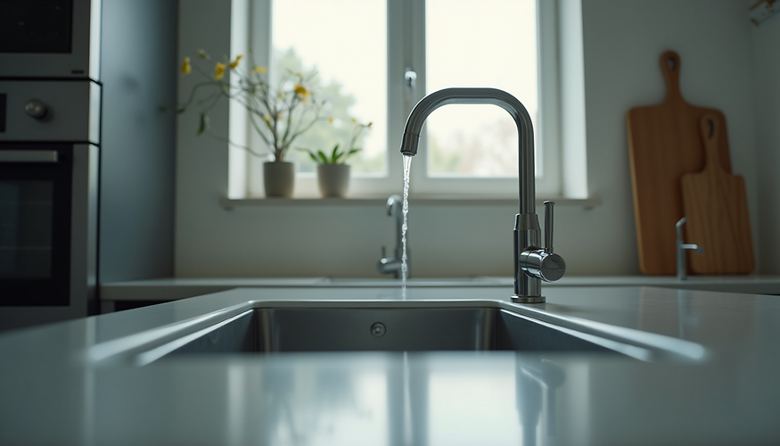 Running kitchen sink faucet during plumbing consultation in Houston TX home