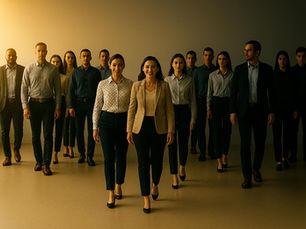 Equipe de vendas com grupo intermediário em destaque, representando oportunidade de crescimento e desenvolvimento