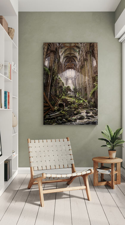 Relaxing room with large shelving unit-Angled
