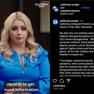 Aneta Krpekyan in unflattering blue blouse on california insider screenshot.
