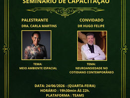 Seminário de Capacitação - Elo Social - Tema: Meio Ambiente Espacial Palestrante: Dra. Carla Martins 01/07/26 às 19:30 horas. Com Gravação a ser disponibilizada posteriormente neste mesmo link