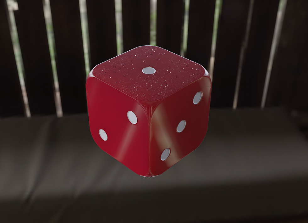 Un dado rojo con superficie brillante y huecos bien definidos flota sobre un fondo oscuro, ilustrando avanzadas técnicas de modelado en Blender para crear geometrías limpias y precisas.