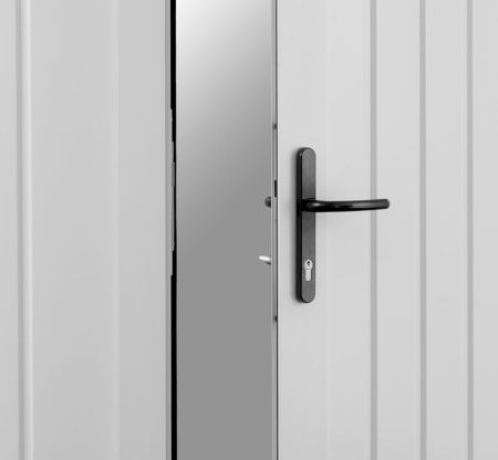 Non-insulated side hinged garage door.