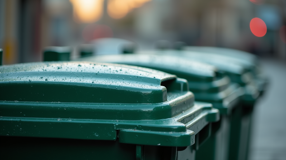 Close-up view of a clean garbage bin with sparkling surfaces