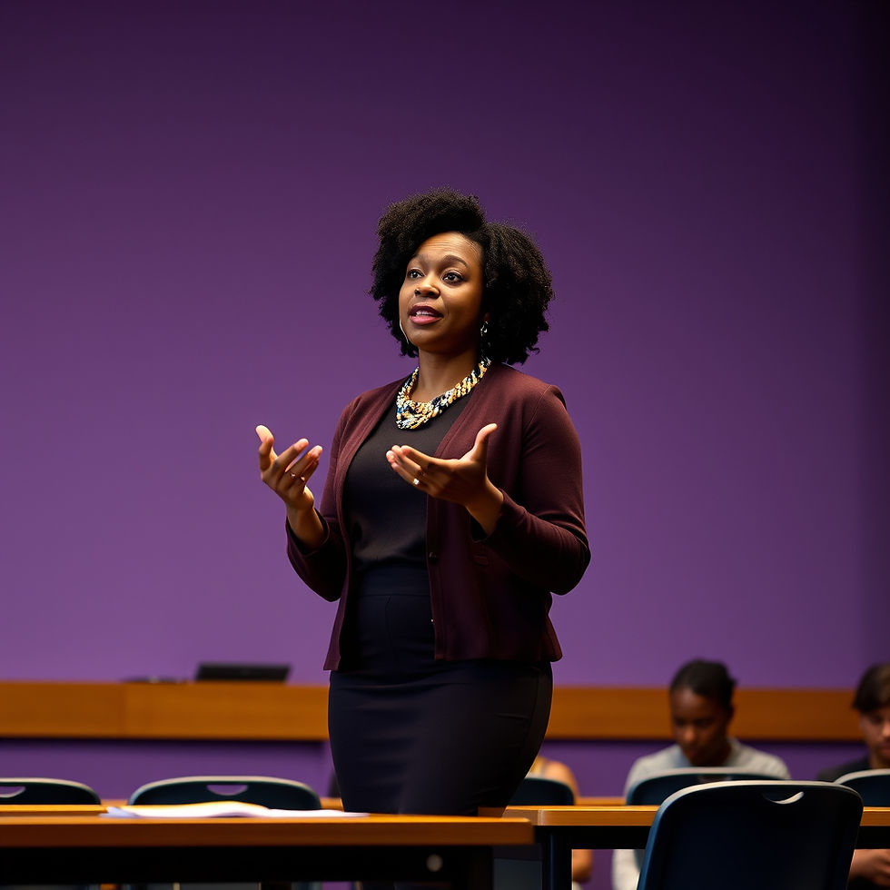 black woman standing up talking in classroom purple background .jpg