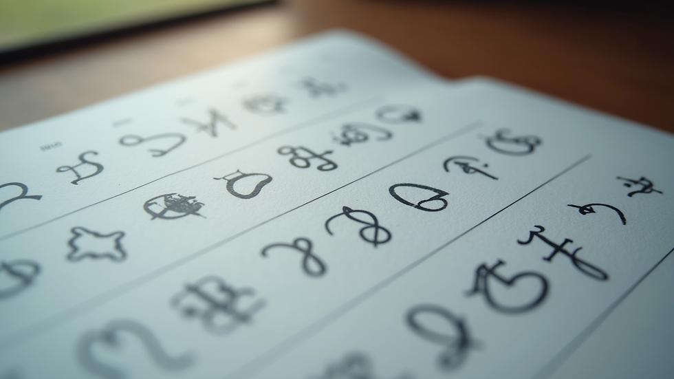 Close-up of a calendar with astrological symbols marked on specific dates