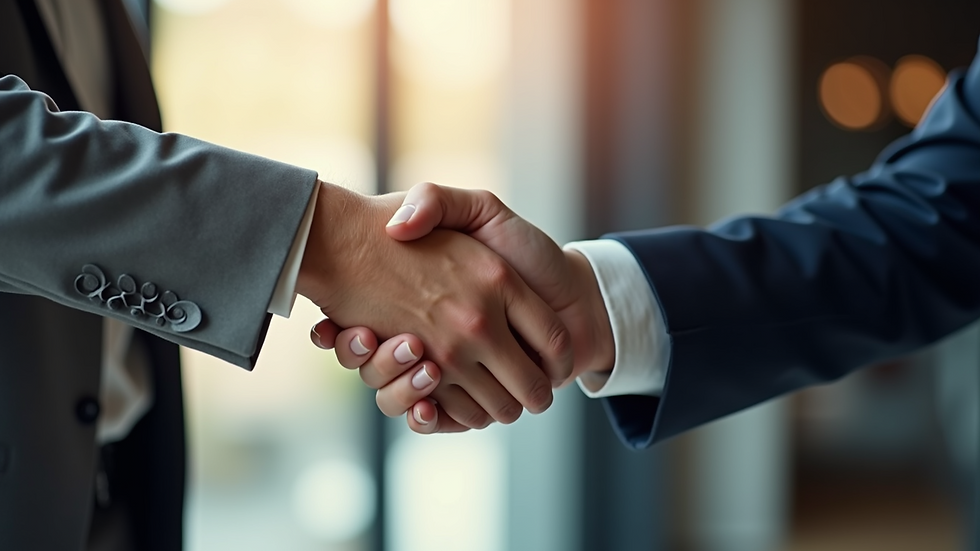 Close-up view of a hand shaking between two real estate professionals