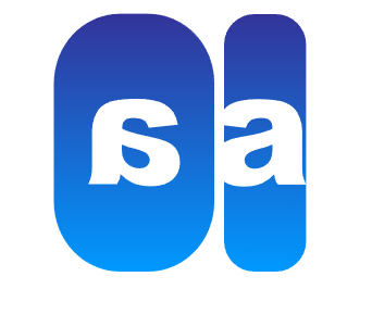 Blue gradient logo with white stylized letters s and a on a plain white background.