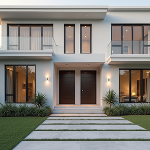 Eye-level view of a modern dual key property exterior showing two separate entrances