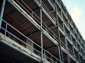 Building with scaffolding in front of it