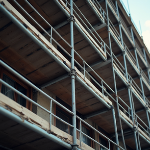 Building with scaffolding in front of it